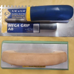 2 outils de carrelage neufs - truelle crantée en acier inoxydable à poignée souple + flotteur de coulis époxy-