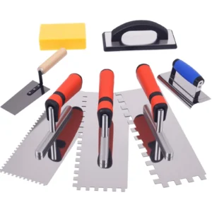 Lot de 7 truelles à carreaux en acier inoxydable avec flotteur de coulis, éponge et bordure - carrelage T-